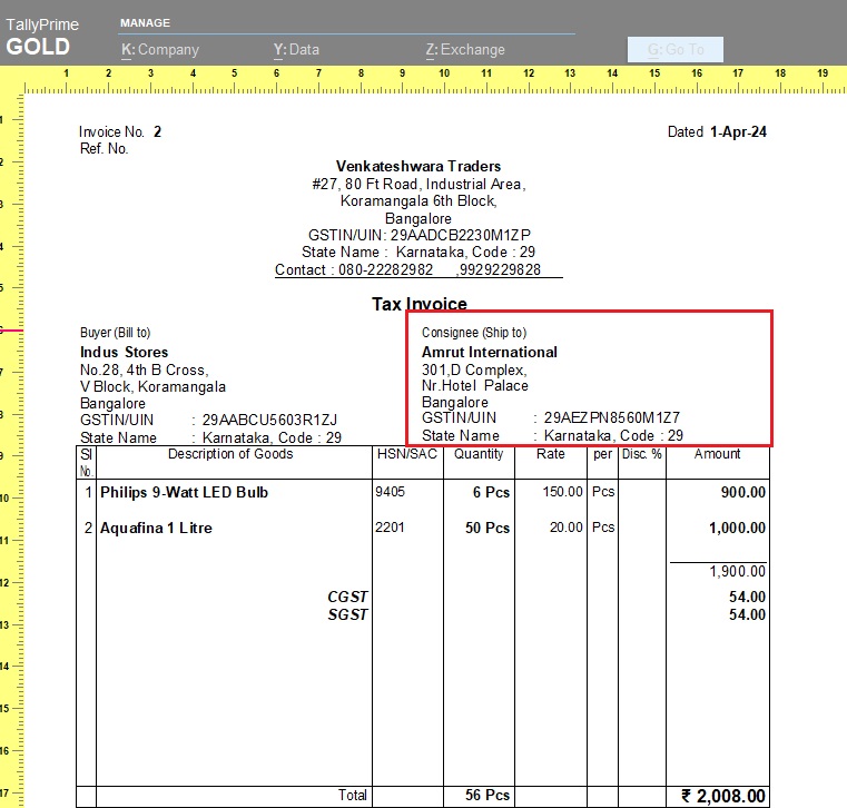 Print Consignee Details in Simple Invoice Format